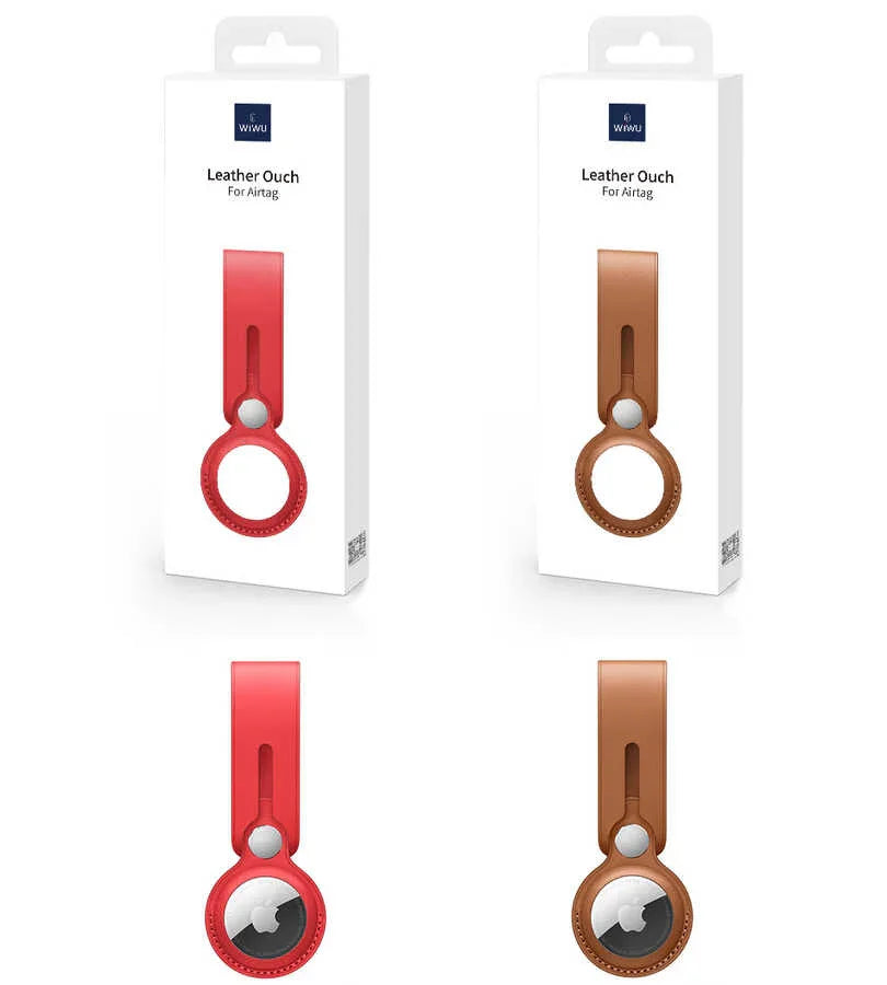 Wiwu Leather Case For Apple Airtag - Red - Tashqila Wiwu Leather Case For Apple Airtag - Red - Tashqila